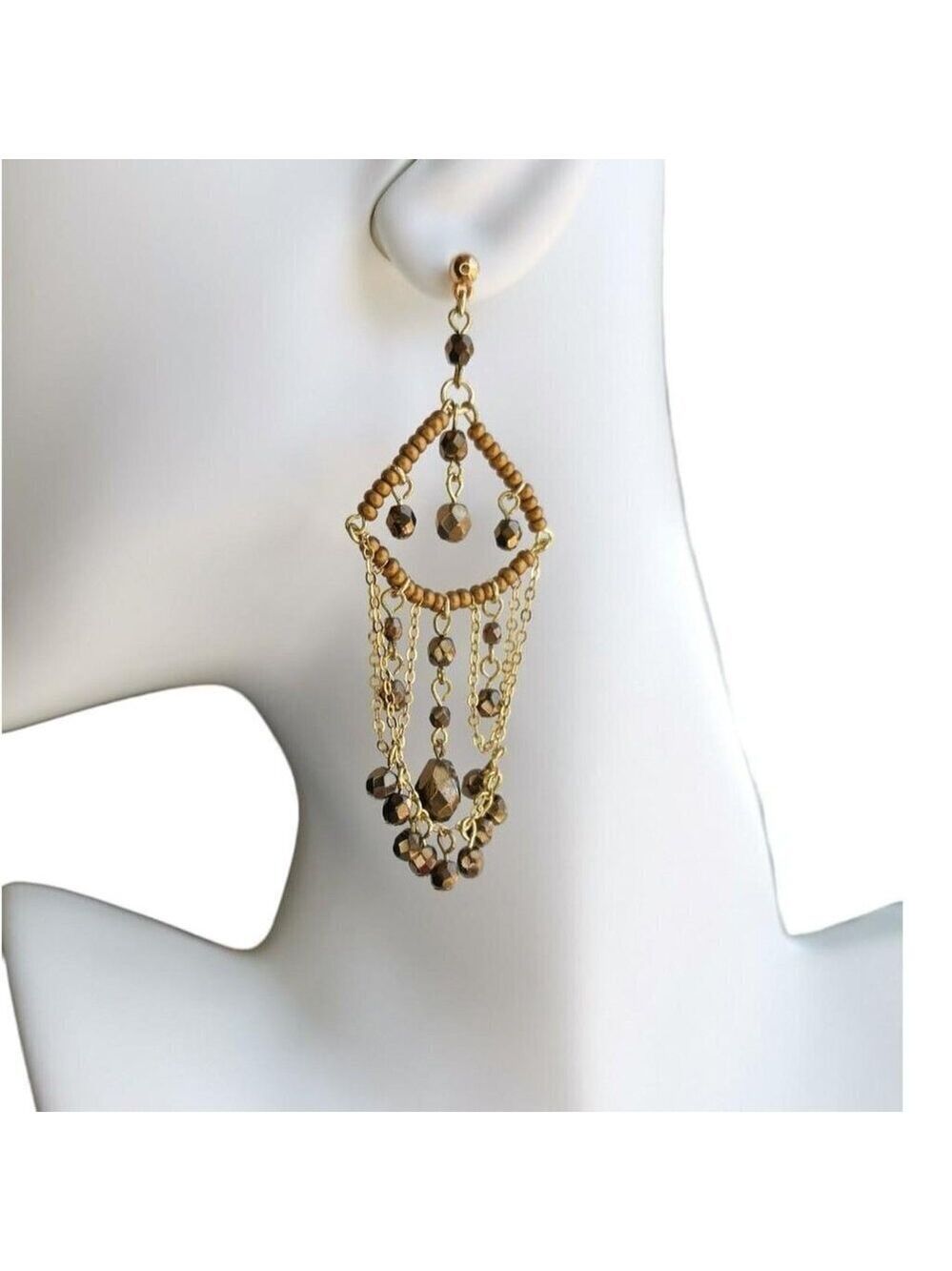 Vintage Czech hand made chandelier earrings gold